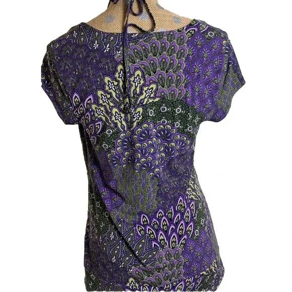 Vintage Y2K Purple Floral Top Tunic Embellished Retro Fairy Goth Medium - Picture 8 of 13